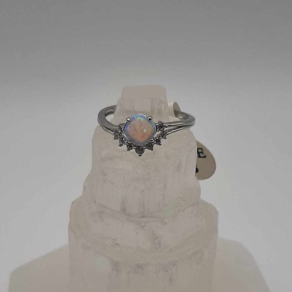 Opal Halo Sterling Ring - White Opal Accent